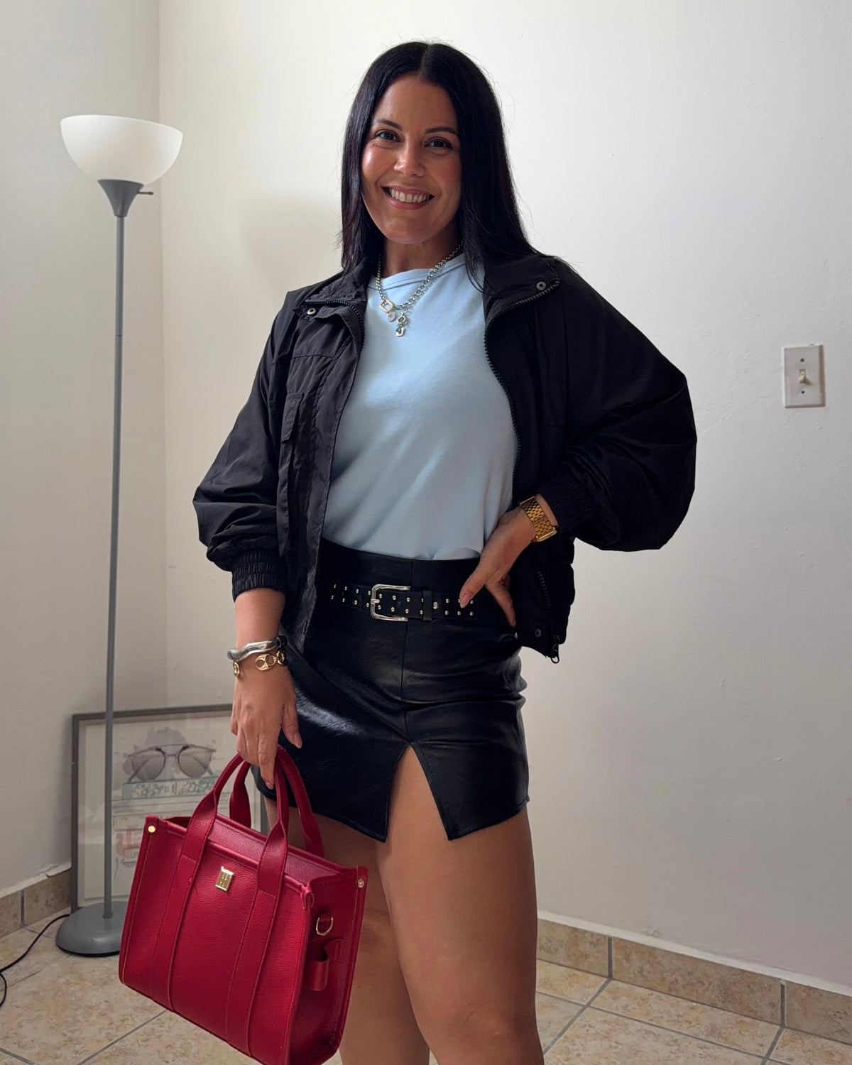 BLACK FAUX LEATHER SKORT